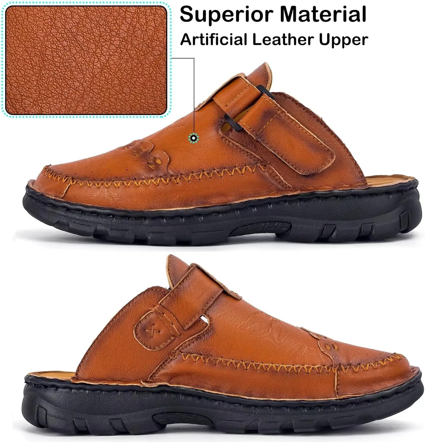 Mens Leather Clogs Mules Summer Slip-on Casual Sandals Soft Leather Thick Sole