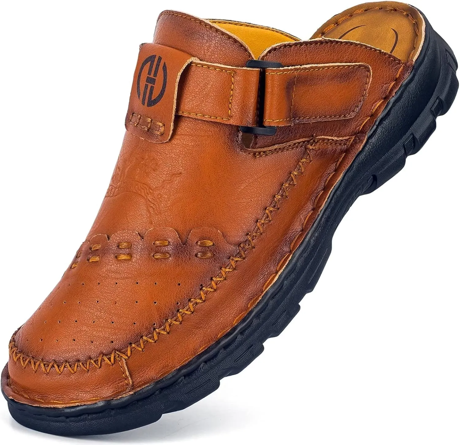 Mens Leather Clogs Mules Summer Slip-on Casual Sandals Soft Leather Thick Sole