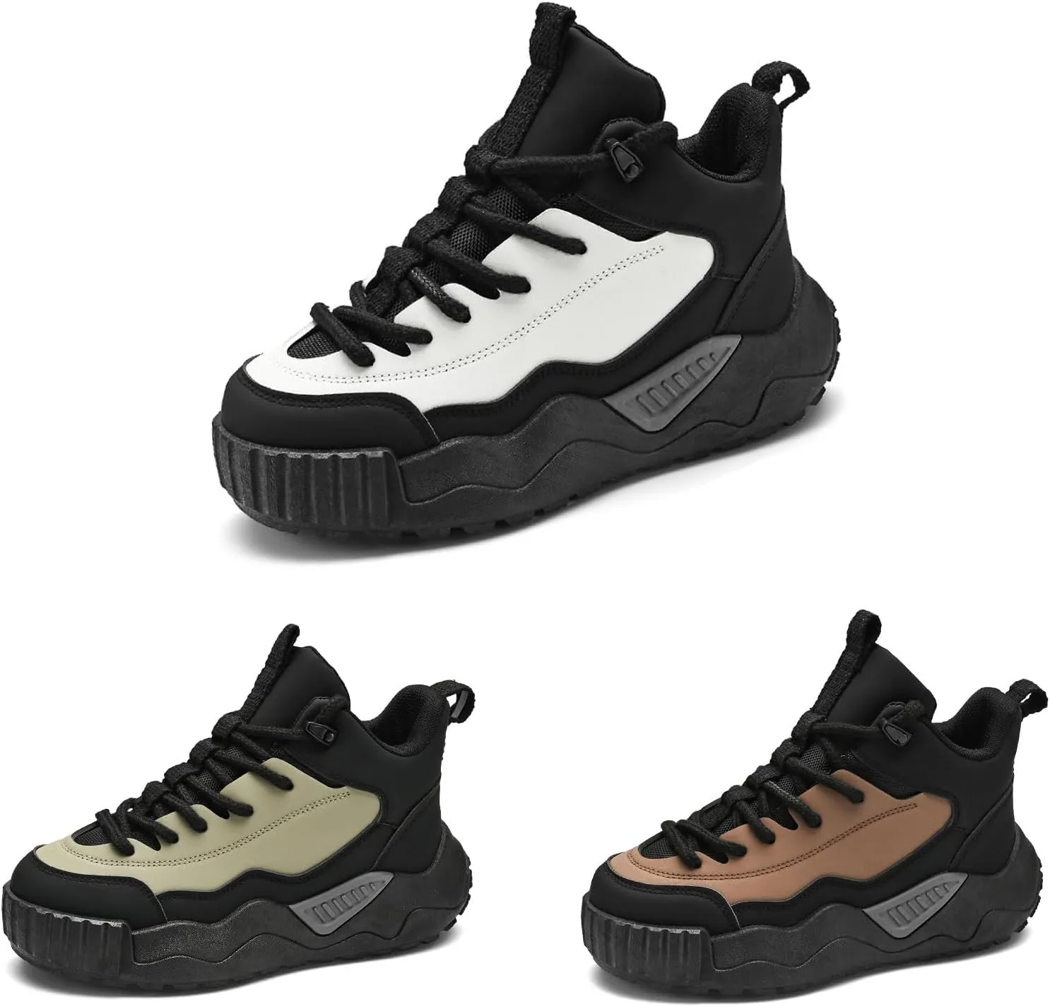 Men's Leather Fashion Casual Sneakers,Pull-On Platform Sneakers,Breathable Non-Slip Shock Absorbing Heighten Outdoor Running Shoes