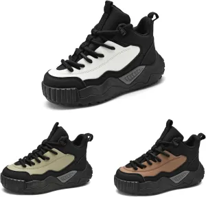 Men's Leather Fashion Casual Sneakers,Pull-On Platform Sneakers,Breathable Non-Slip Shock Absorbing Heighten Outdoor Running Shoes