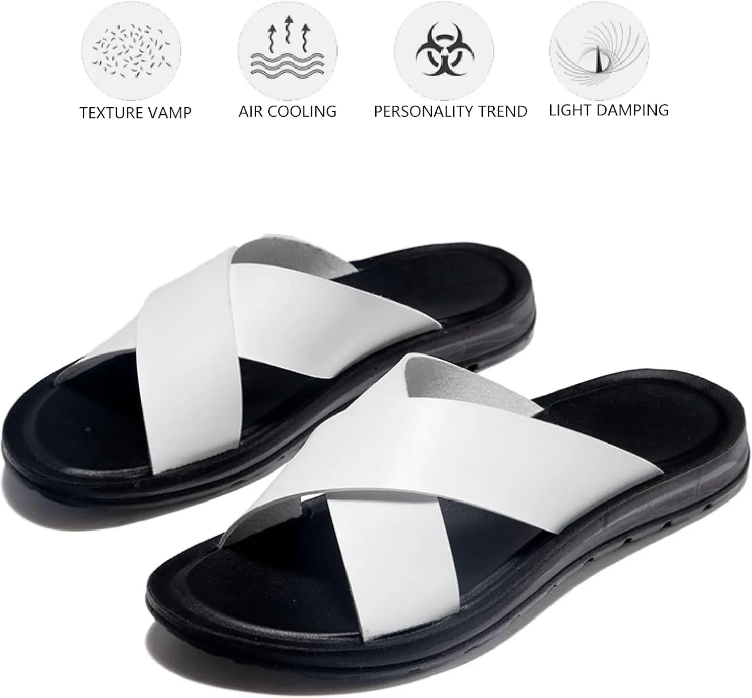 Men's Leather Platform Orthotic Slides Sandals Open Toe Comfort Arch Support Hollow Slip On Slippers Summer Lightweight Anti-Slip Soft Bottom Casual Walking Beach Sandals