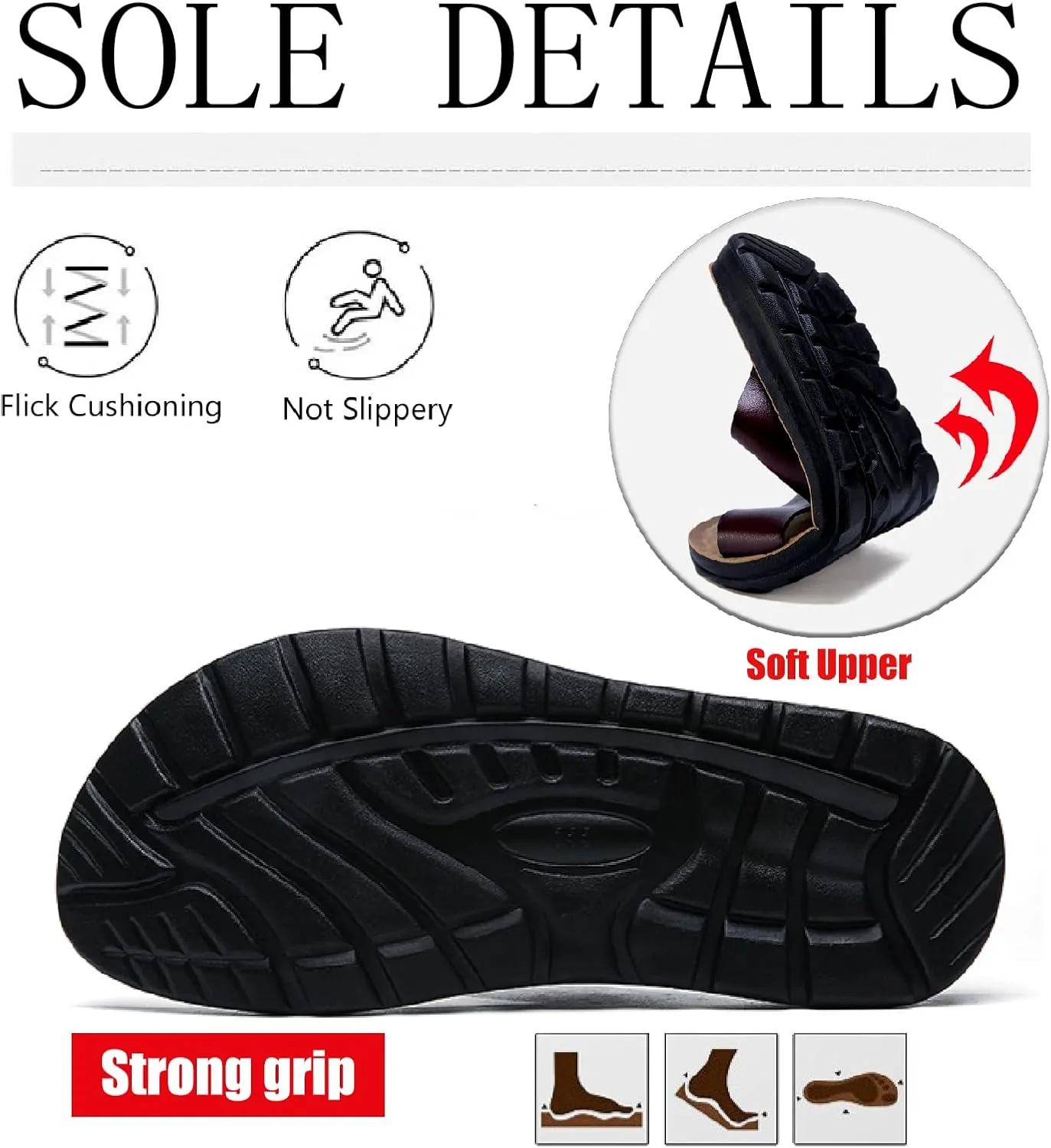 Men's Leather Platform Orthotic Slides Sandals Open Toe Comfort Arch Support Hollow Slip On Slippers Summer Lightweight Anti-Slip Soft Bottom Casual Walking Beach Sandals