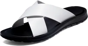 Men's Leather Platform Orthotic Slides Sandals Open Toe Comfort Arch Support Hollow Slip On Slippers Summer Lightweight Anti-Slip Soft Bottom Casual Walking Beach Sandals