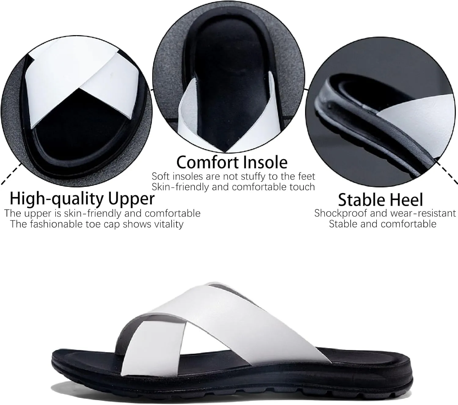 Men's Leather Platform Orthotic Slides Sandals Open Toe Comfort Arch Support Hollow Slip On Slippers Summer Lightweight Anti-Slip Soft Bottom Casual Walking Beach Sandals