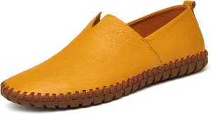 Men's Leather Slip On Soft Business Driving Shoes, Flat Slip On Lightweight Casual Boat Shoes, Business Casual Leather Shoes.