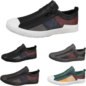 Men's Leather Slip-On Zip-On Sneakers?Comfortable and Breathable Walking Leather Flats?Fashionable All-Match Casual Shoes.