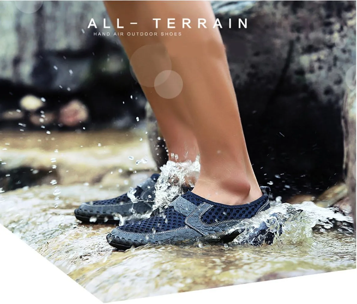 Men's Mesh Breathable Walking Loafers Outdoor Lightweight Slip-on Mesh Casual Shoes Stitching Honeycomb Hiking Shoes