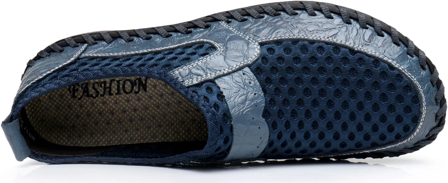 Men's Mesh Breathable Walking Loafers Outdoor Lightweight Slip-on Mesh Casual Shoes Stitching Honeycomb Hiking Shoes