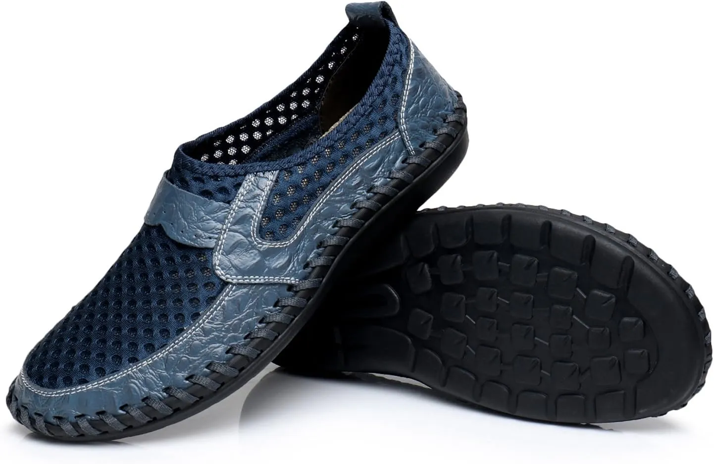 Men's Mesh Breathable Walking Loafers Outdoor Lightweight Slip-on Mesh Casual Shoes Stitching Honeycomb Hiking Shoes