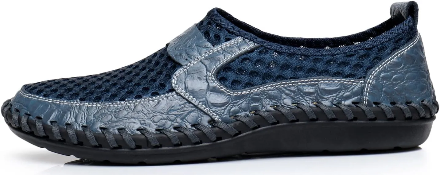 Men's Mesh Breathable Walking Loafers Outdoor Lightweight Slip-on Mesh Casual Shoes Stitching Honeycomb Hiking Shoes