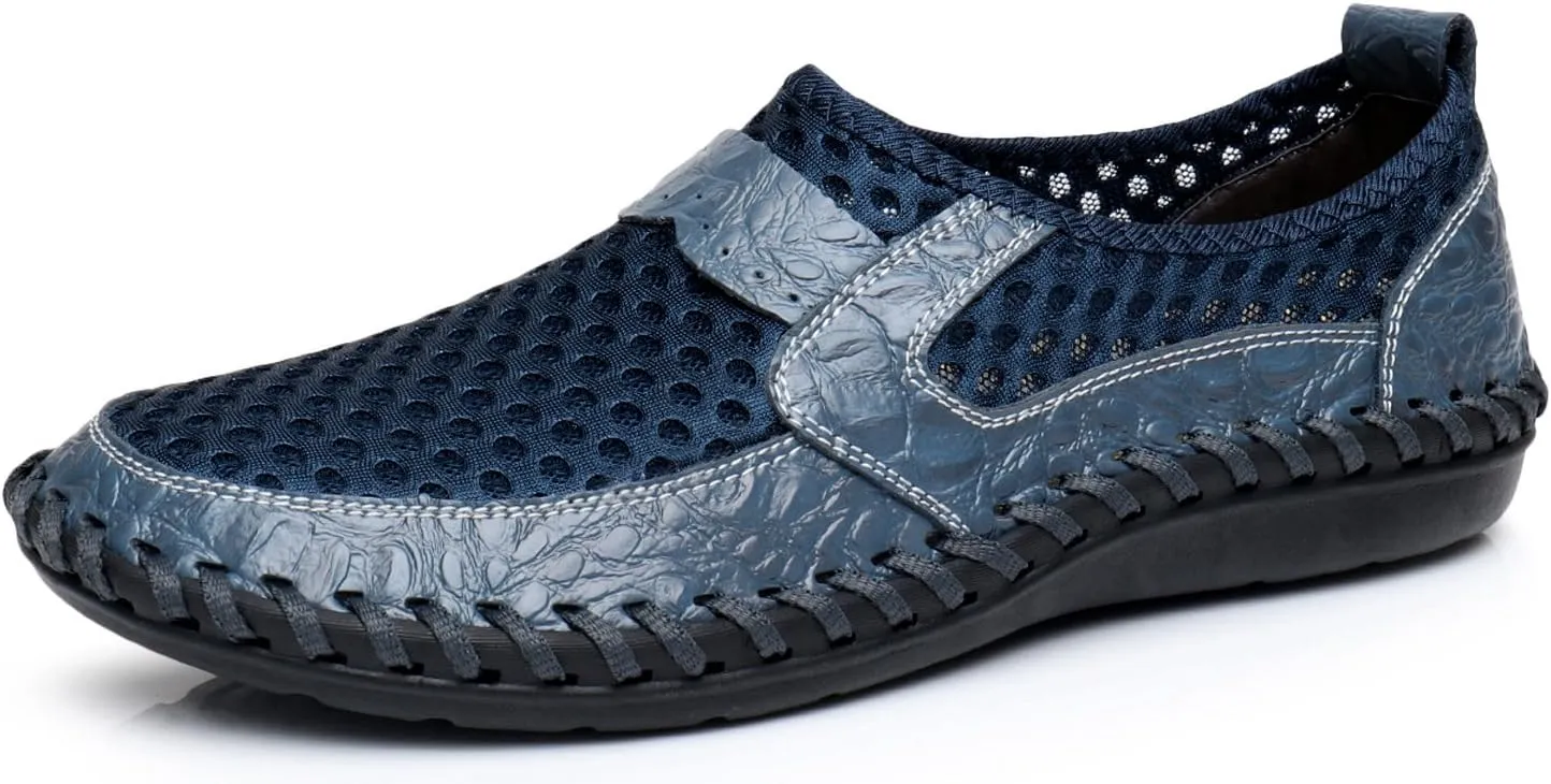 Men's Mesh Breathable Walking Loafers Outdoor Lightweight Slip-on Mesh Casual Shoes Stitching Honeycomb Hiking Shoes