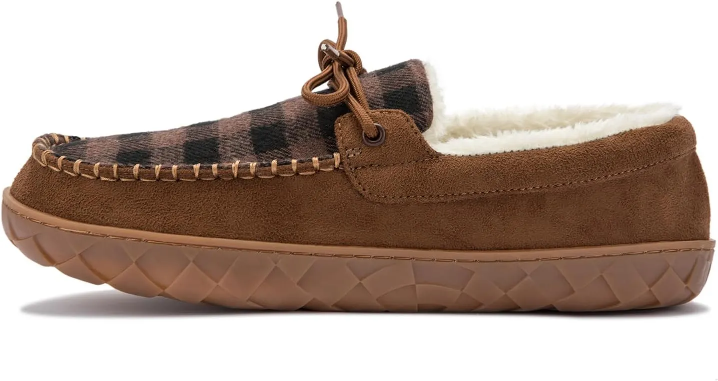 Men's Moccasin Slippers Warm Memory Foam Soft Plush Lined Slip on Indoor Outdoor House Shoes