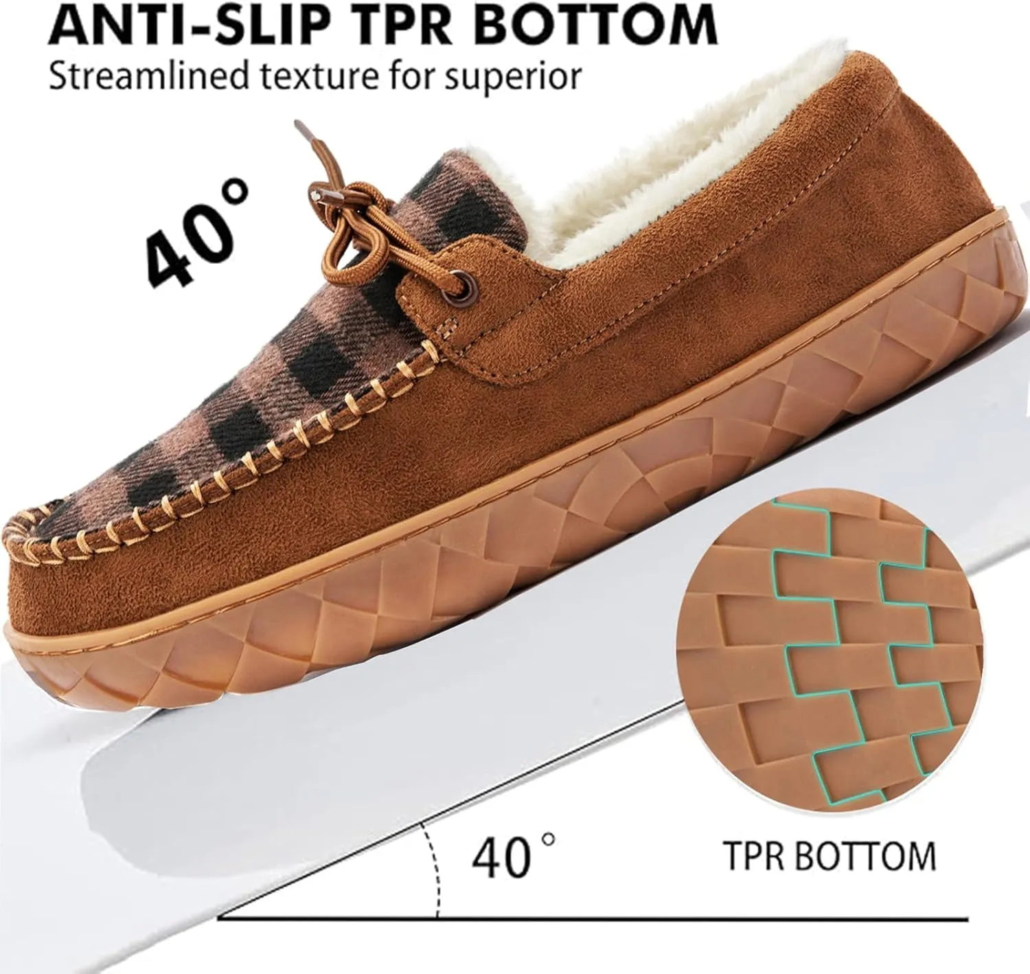 Men's Moccasin Slippers Warm Memory Foam Soft Plush Lined Slip on Indoor Outdoor House Shoes
