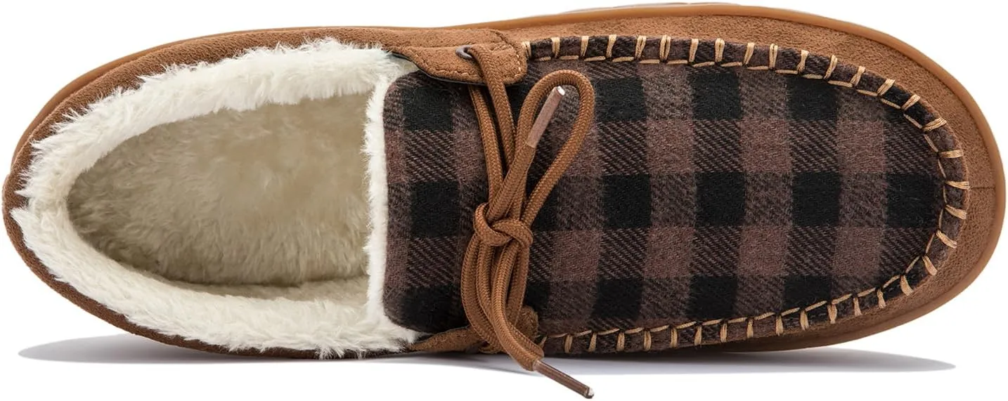 Men's Moccasin Slippers Warm Memory Foam Soft Plush Lined Slip on Indoor Outdoor House Shoes