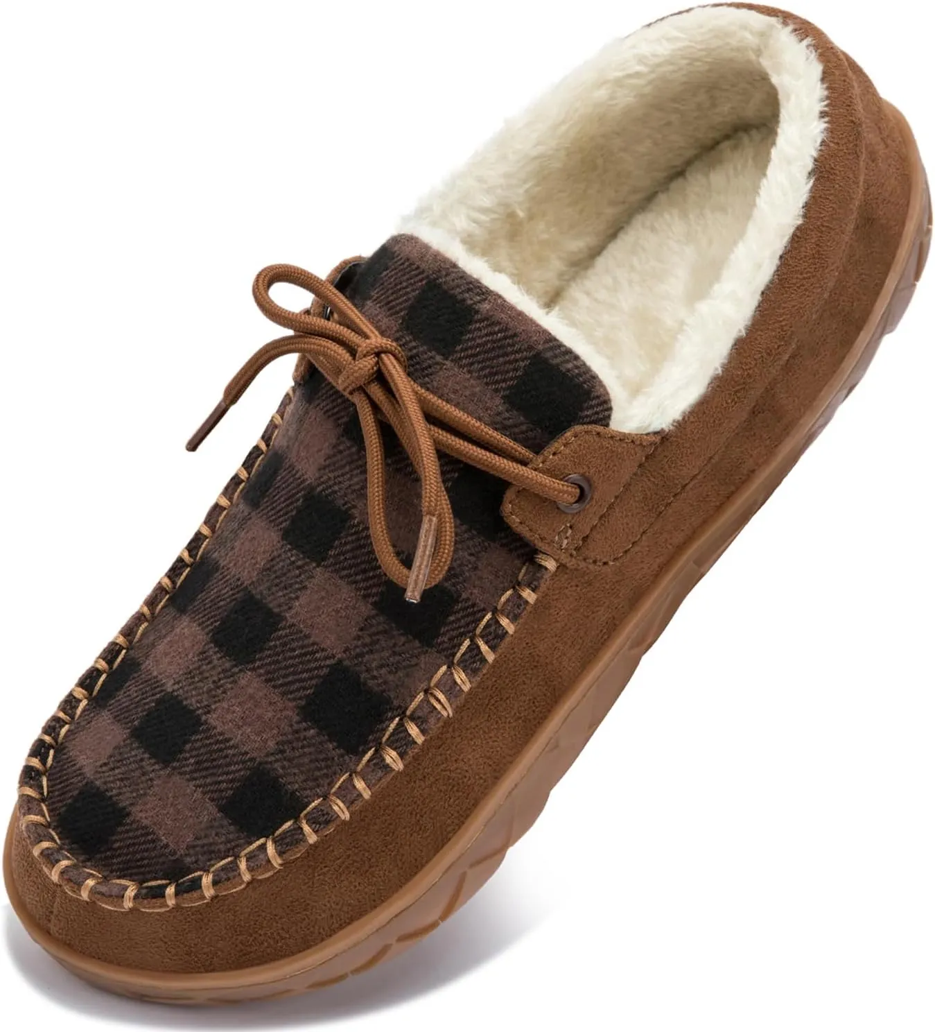 Men's Moccasin Slippers Warm Memory Foam Soft Plush Lined Slip on Indoor Outdoor House Shoes