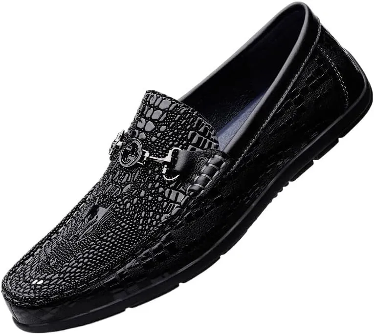 Men's Orthopedic Hands-Free Slip On Casual Shoes Classic Crocodile Printed Slip-on Penny Loafers