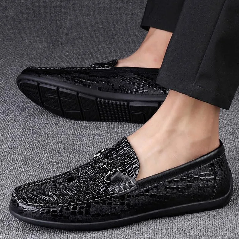 Men's Orthopedic Hands-Free Slip On Casual Shoes Classic Crocodile Printed Slip-on Penny Loafers