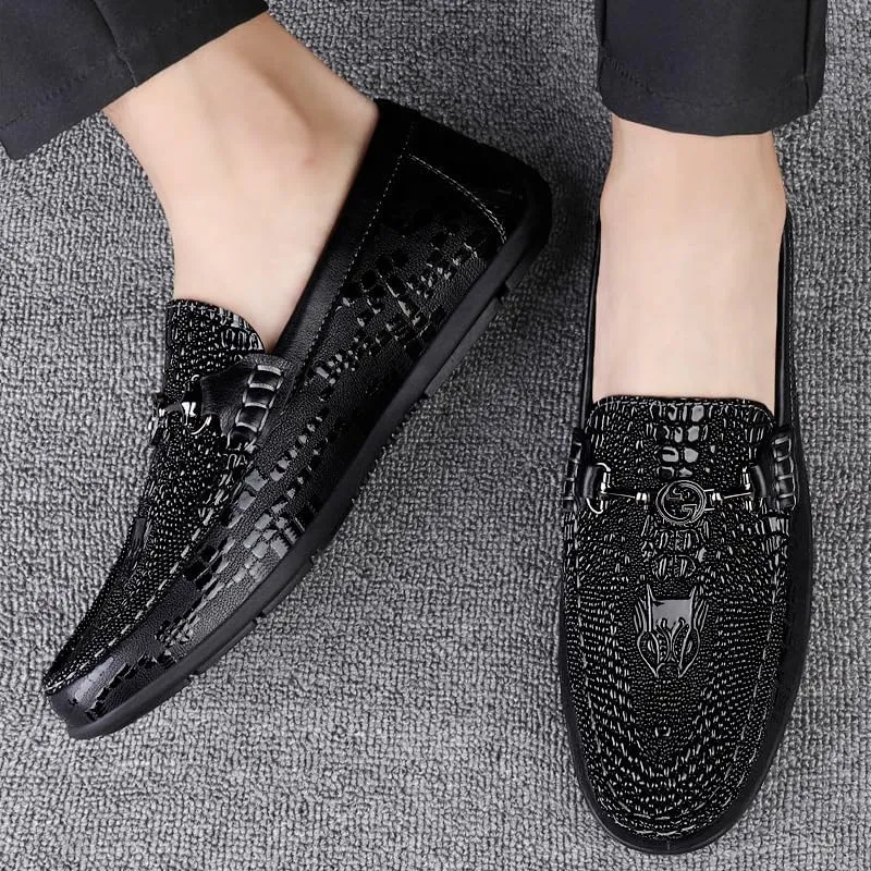 Men's Orthopedic Hands-Free Slip On Casual Shoes Classic Crocodile Printed Slip-on Penny Loafers