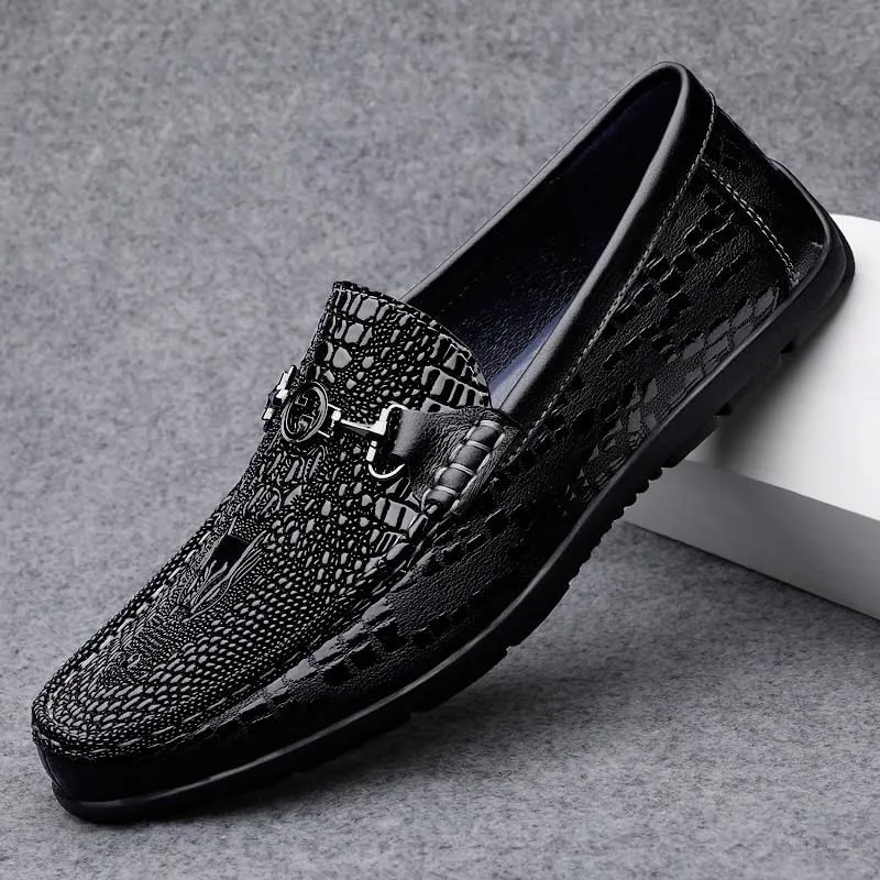 Men's Orthopedic Hands-Free Slip On Casual Shoes Classic Crocodile Printed Slip-on Penny Loafers