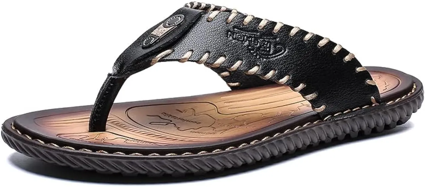 Mens Sandals Indoor and Outdoor Beach Flip Flop Casual Thong Leather Slip On Two uses Athletic Slipper Soft