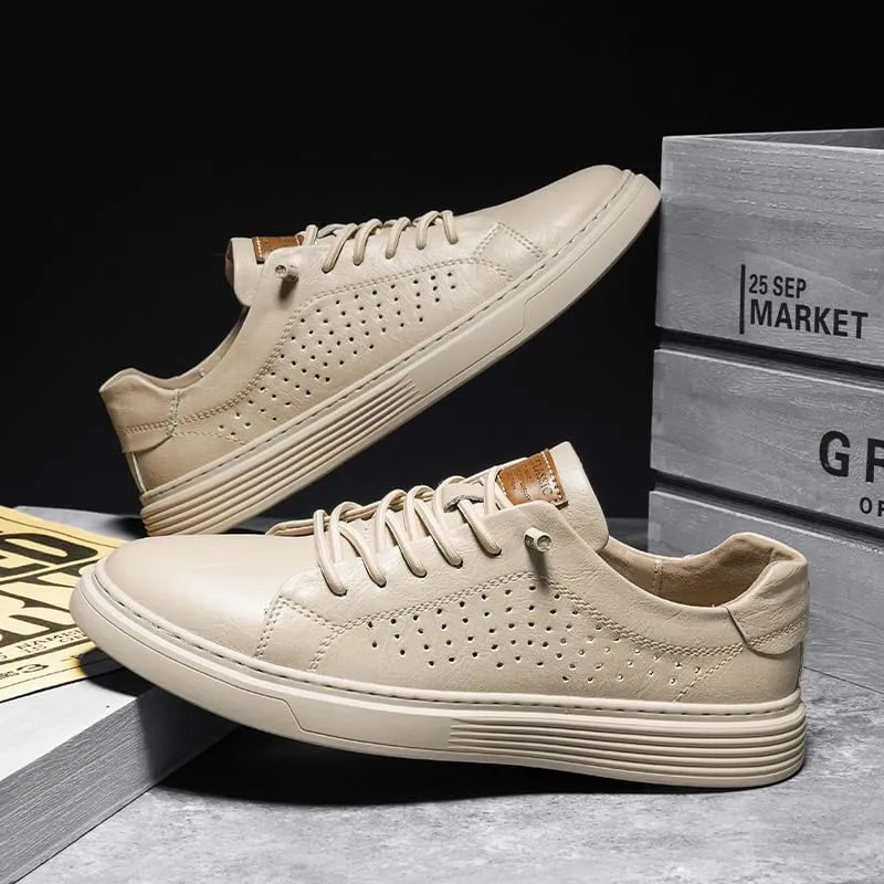 Men's Skateboarding Shoes, Leather, Breathable, Anti-Skid, Spring/Summer/Autumn