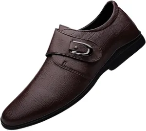 Mens Slip On Dress Loafers Classic Business Shoes Stylish Wear Resistant Soft Sole Brogue Flats Dark Brown
