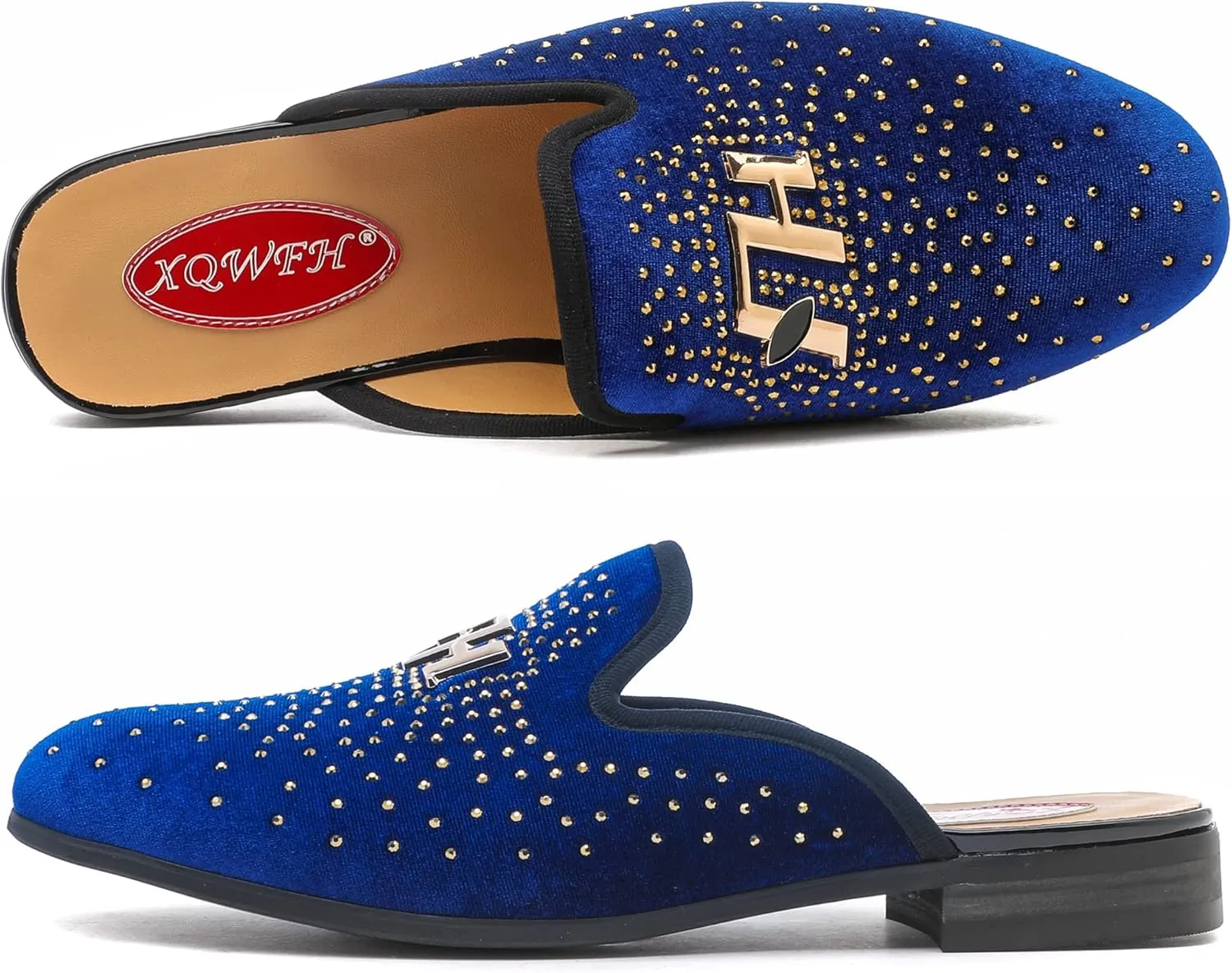 Men's Slip-on Mule Sandals Loafer with Gold Buckle,Fashion Leather Formal Wear Casual Backless Dress Slippers