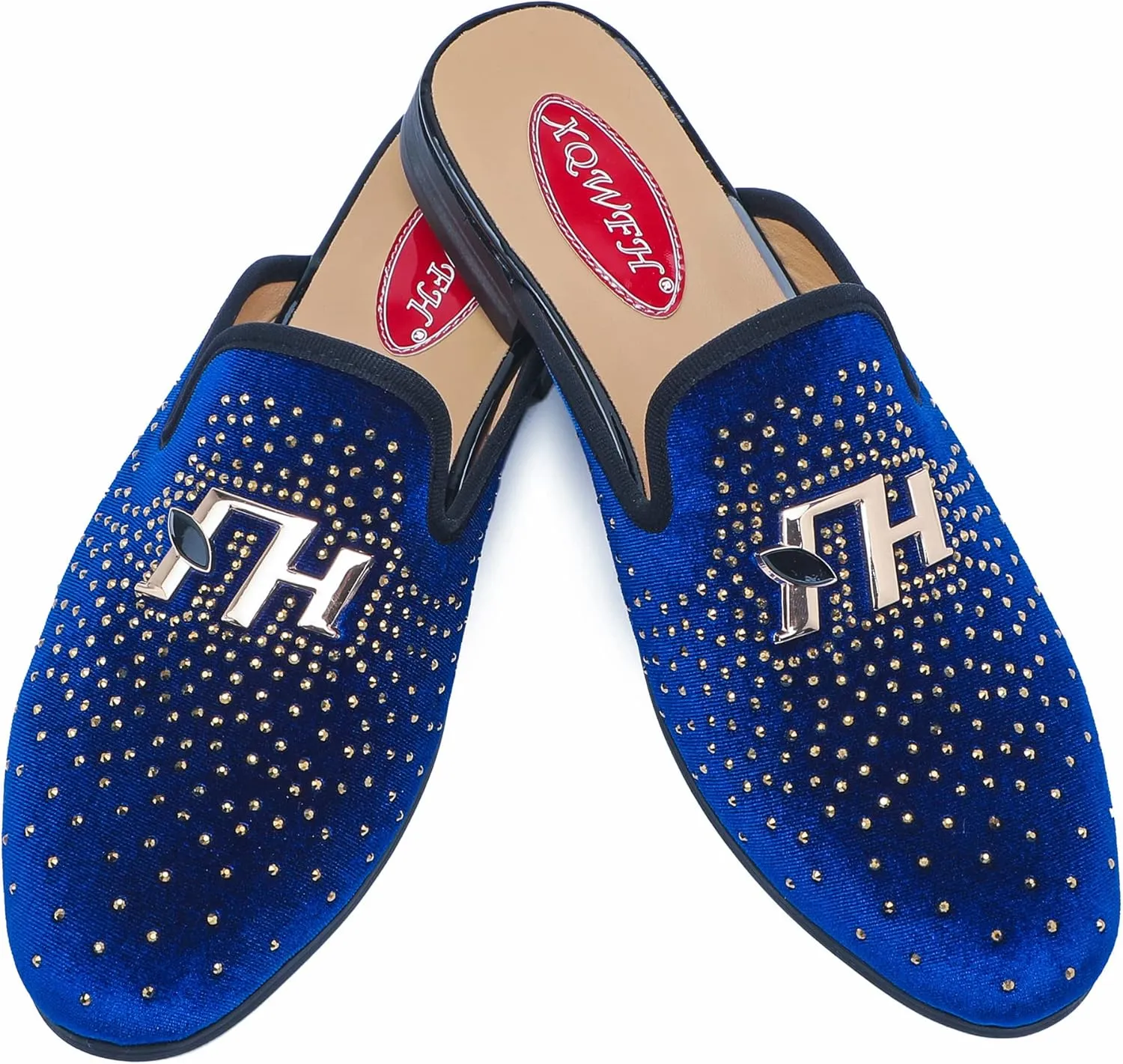 Men's Slip-on Mule Sandals Loafer with Gold Buckle,Fashion Leather Formal Wear Casual Backless Dress Slippers