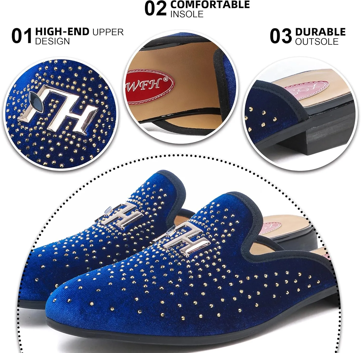 Men's Slip-on Mule Sandals Loafer with Gold Buckle,Fashion Leather Formal Wear Casual Backless Dress Slippers
