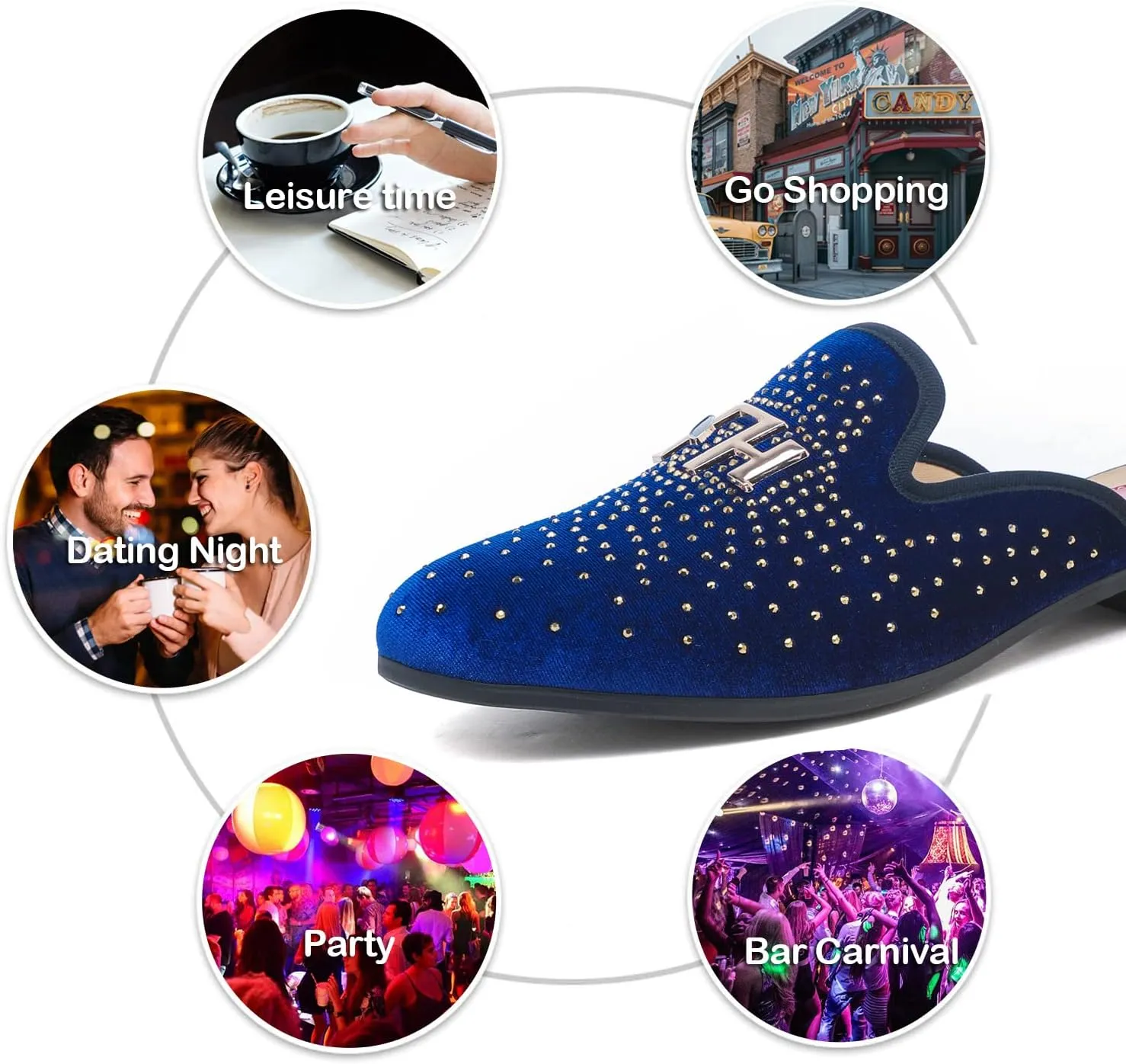 Men's Slip-on Mule Sandals Loafer with Gold Buckle,Fashion Leather Formal Wear Casual Backless Dress Slippers