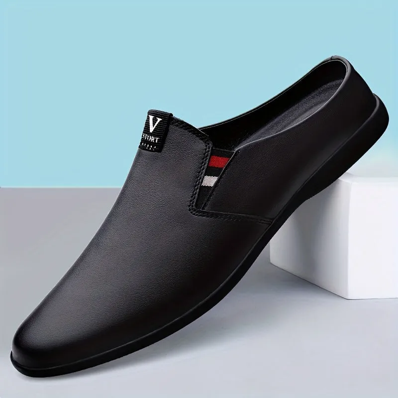 Men's Summer Slip-On Mules - Breathable Split Leather Upper, Non-Slip Rubber Sole, Comfortable PU Inner Lining, Round Toe Design, Casual Style for Casual Attire, Mule Shoes