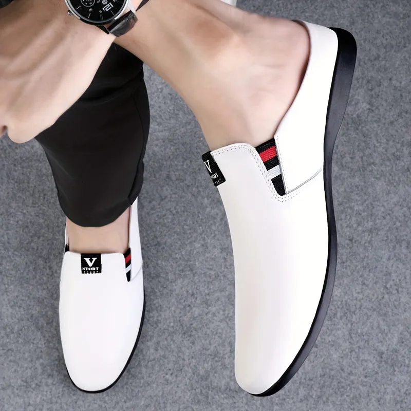Men's Summer Slip-On Mules - Breathable Split Leather Upper, Non-Slip Rubber Sole, Comfortable PU Inner Lining, Round Toe Design, Casual Style for Casual Attire, Mule Shoes