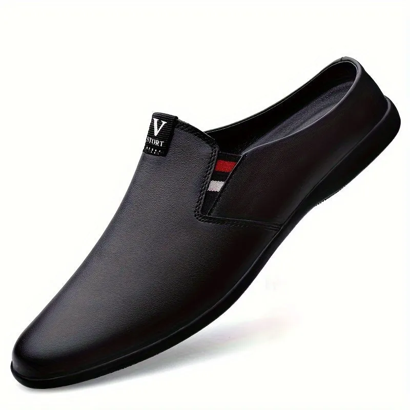 Men's Summer Slip-On Mules - Breathable Split Leather Upper, Non-Slip Rubber Sole, Comfortable PU Inner Lining, Round Toe Design, Casual Style for Casual Attire, Mule Shoes