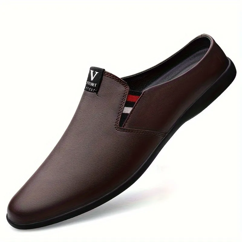 Men's Summer Slip-On Mules - Breathable Split Leather Upper, Non-Slip Rubber Sole, Comfortable PU Inner Lining, Round Toe Design, Casual Style for Casual Attire, Mule Shoes
