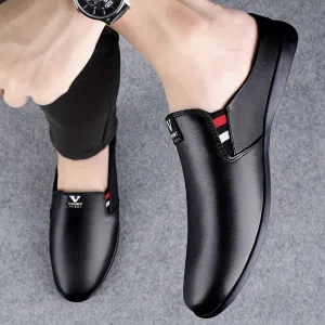 Men's Summer Slip-On Mules - Breathable Split Leather Upper, Non-Slip Rubber Sole, Comfortable PU Inner Lining, Round Toe Design, Casual Style for Casual Attire, Mule Shoes