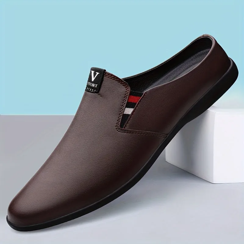 Men's Summer Slip-On Mules - Breathable Split Leather Upper, Non-Slip Rubber Sole, Comfortable PU Inner Lining, Round Toe Design, Casual Style for Casual Attire, Mule Shoes