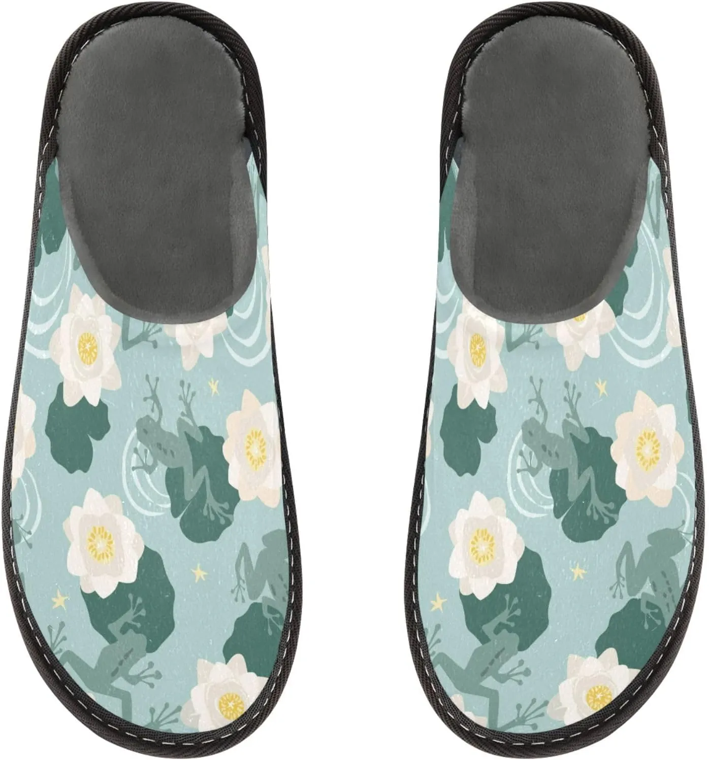 Mens Womens Slippers, Nature Water White Lotus Frogs Slip-On Breathable House Shoes Indoor/Outdoor Size 4-11