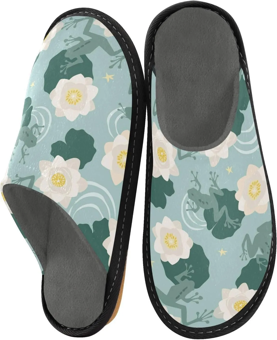 Mens Womens Slippers, Nature Water White Lotus Frogs Slip-On Breathable House Shoes Indoor/Outdoor Size 4-11