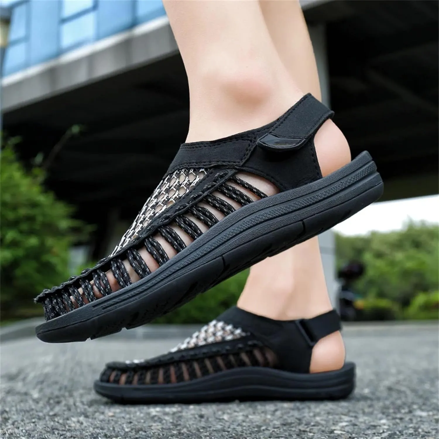 Men's Woven Sandals, Breathable Slip-On Beach Shoes