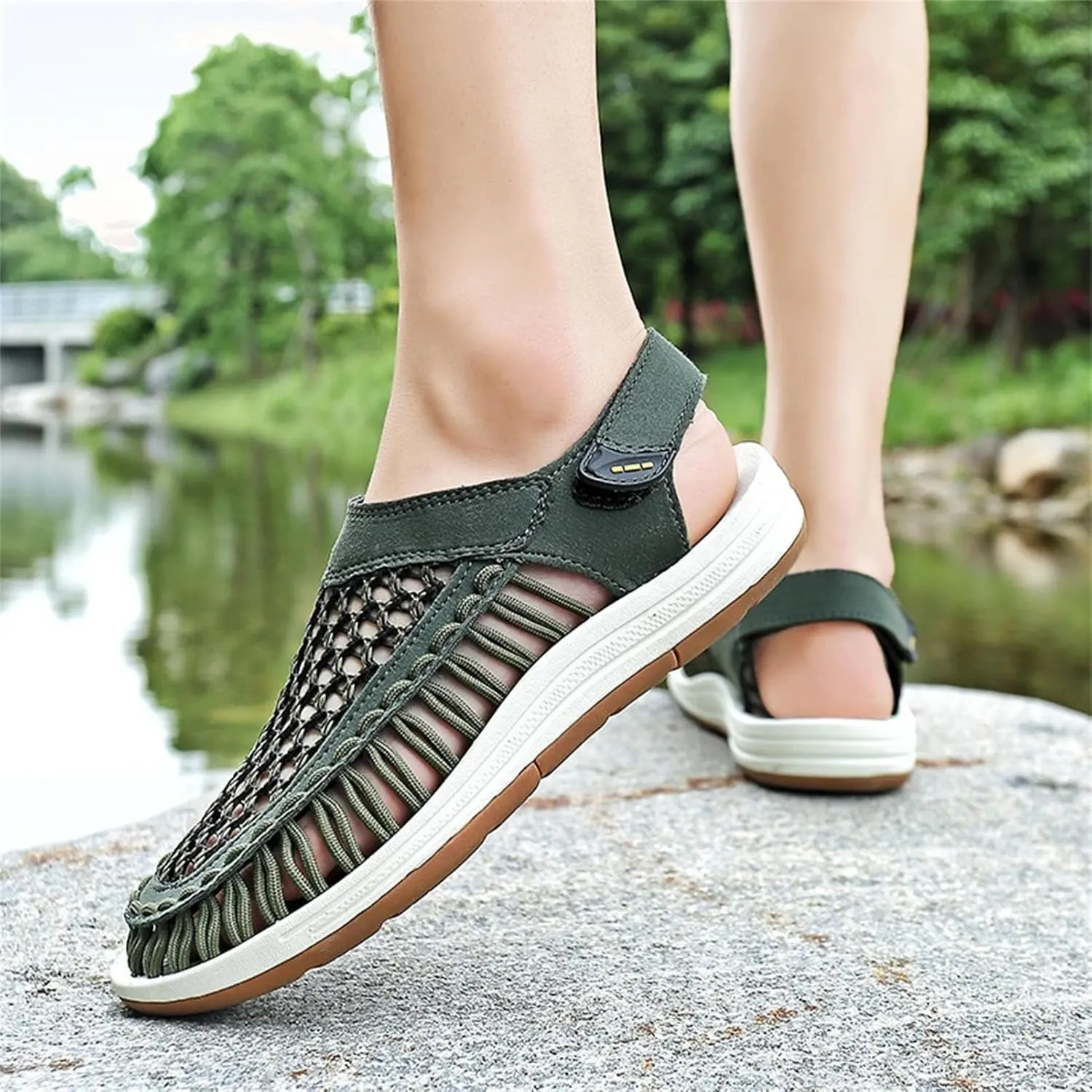 Men's Woven Sandals, Breathable Slip-On Beach Shoes