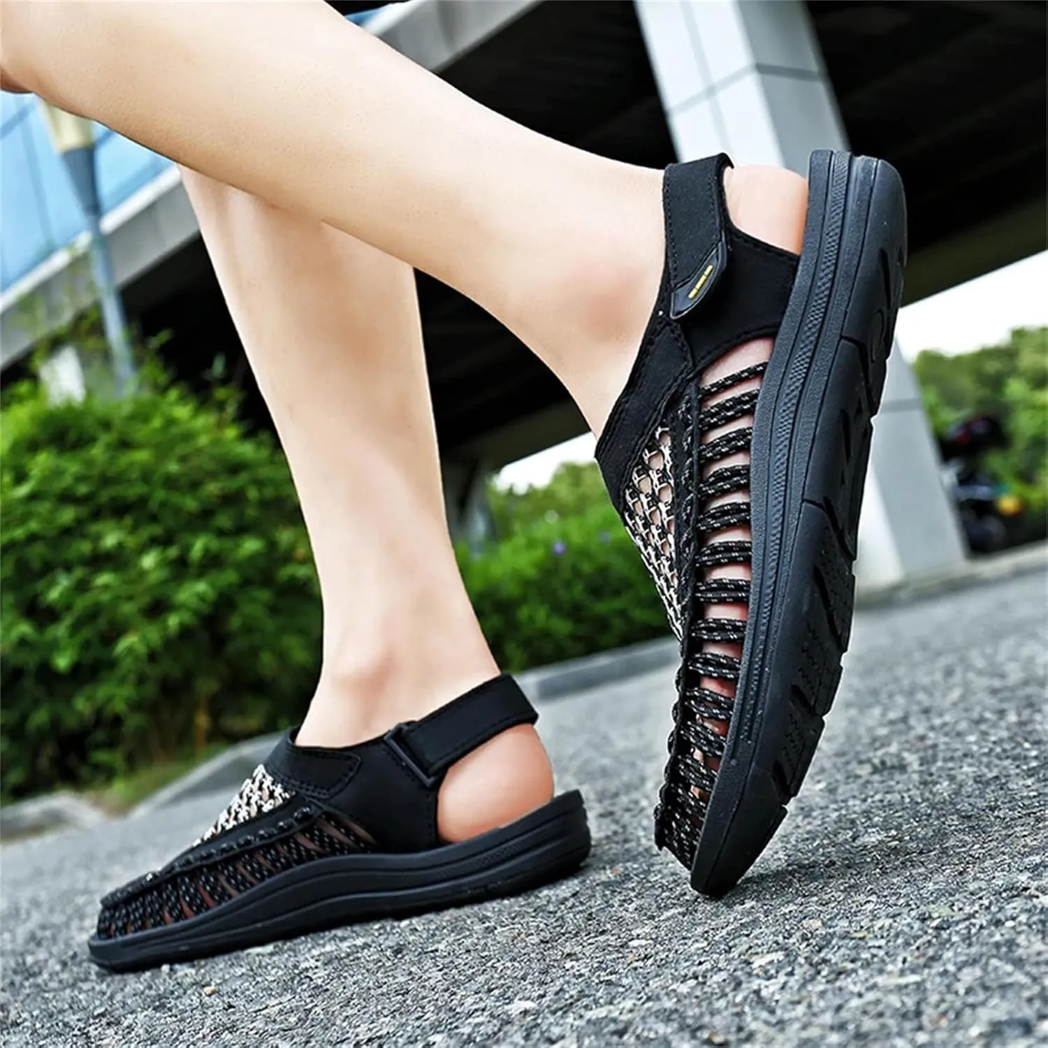 Men's Woven Sandals, Breathable Slip-On Beach Shoes