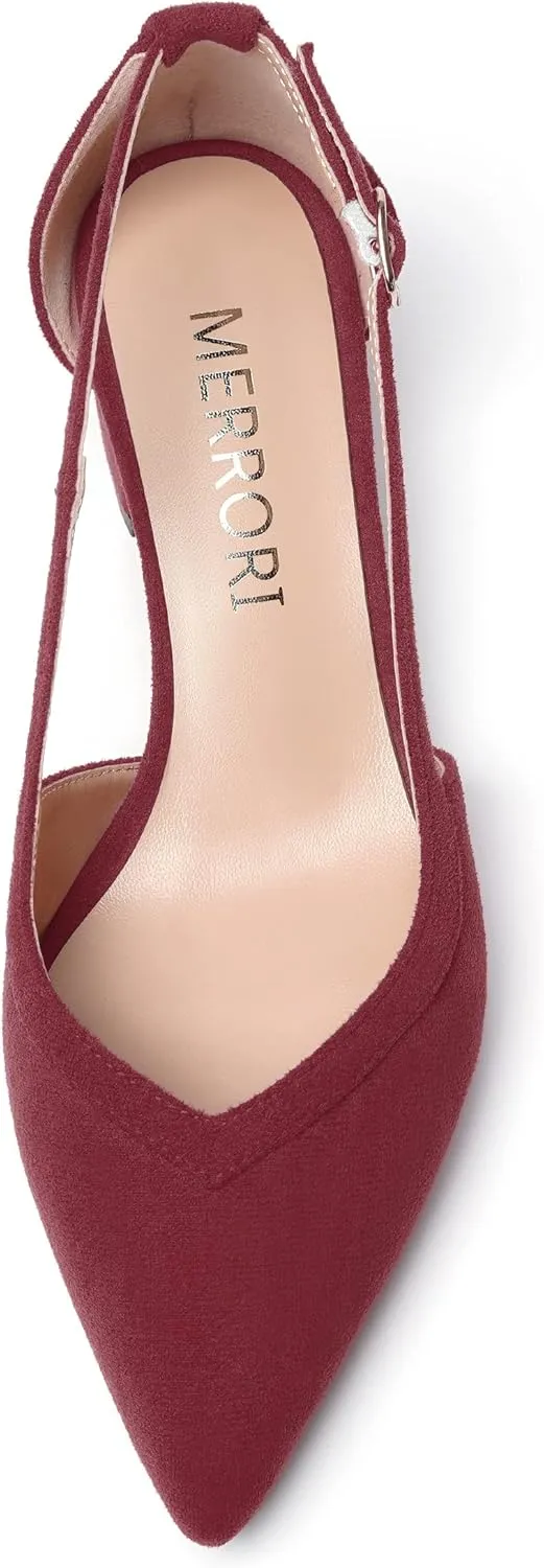 MERRORI Womens Pointed Toe Dress Heels Casual Slip On Suede Office Block Low Heel Pumps Shoes 2 Inch