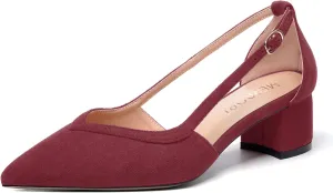 MERRORI Womens Pointed Toe Dress Heels Casual Slip On Suede Office Block Low Heel Pumps Shoes 2 Inch