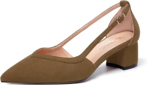 MERRORI Womens Pointed Toe Dress Heels Casual Slip On Suede Office Block Low Heel Pumps Shoes 2 Inch
