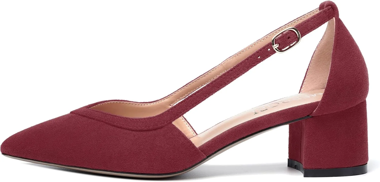 MERRORI Womens Pointed Toe Dress Heels Casual Slip On Suede Office Block Low Heel Pumps Shoes 2 Inch