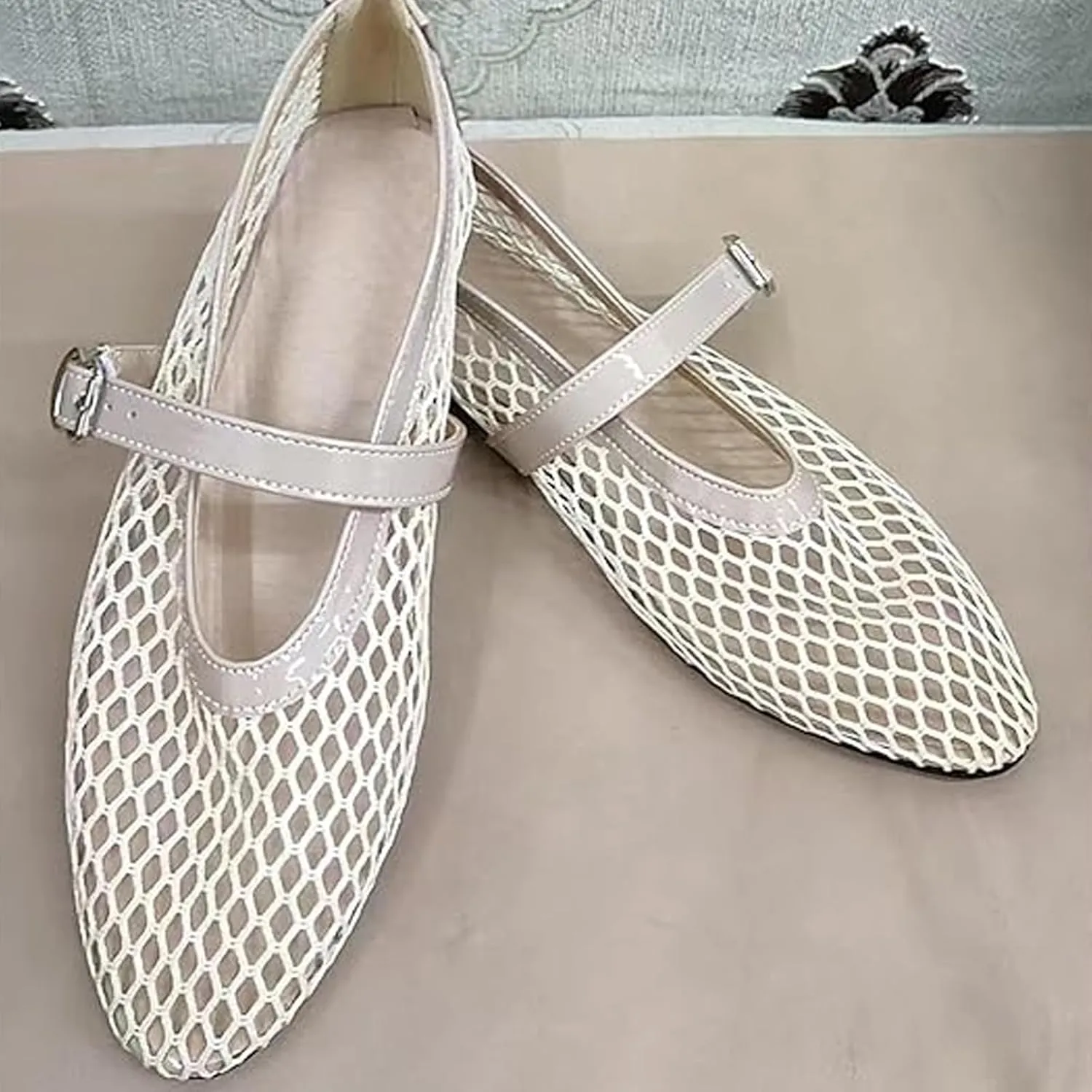 Mesh Ballet Flats for Women Round Toe Buckle Strap Comfy Casual Mesh Ballet Mary Jane Shoes Summer Flats Shoes
