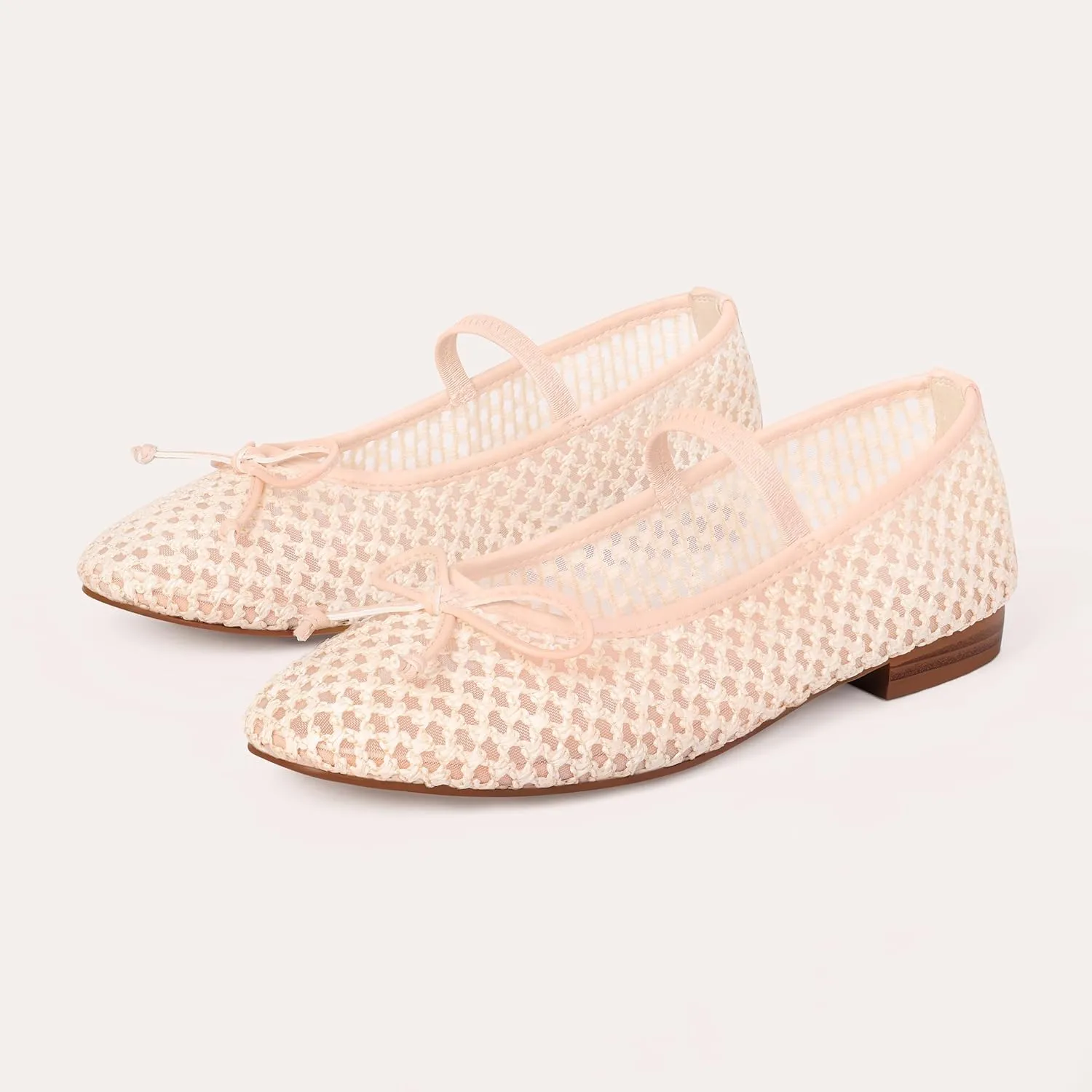 Mesh Ballet Flats for Women Woven Raffia Round Toe with Bow Ballerina Flats Mary Jane Slip On Ladies Casual Strap Dress Shoes