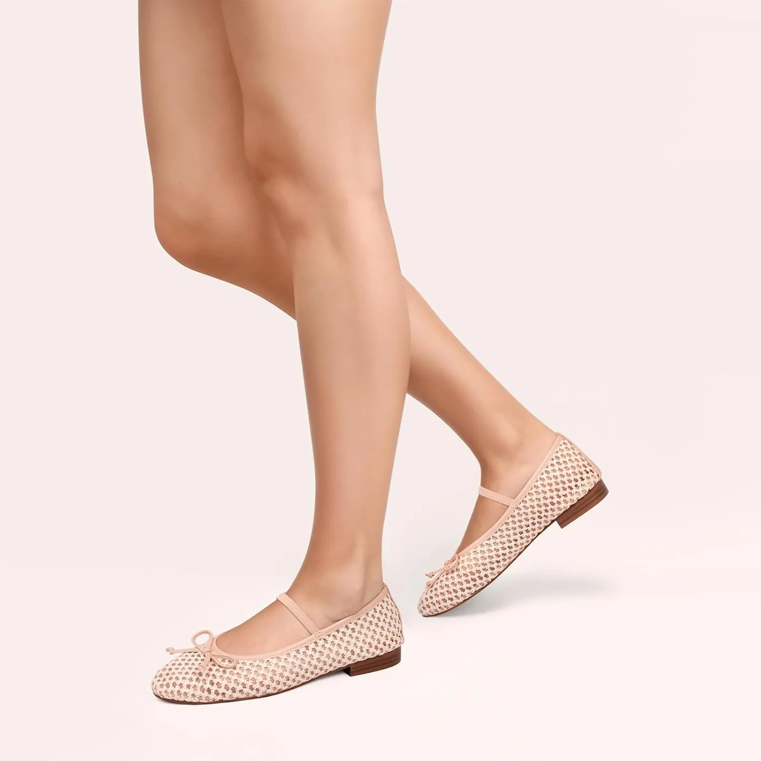 Mesh Ballet Flats for Women Woven Raffia Round Toe with Bow Ballerina Flats Mary Jane Slip On Ladies Casual Strap Dress Shoes