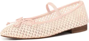 Mesh Ballet Flats for Women Woven Raffia Round Toe with Bow Ballerina Flats Mary Jane Slip On Ladies Casual Strap Dress Shoes