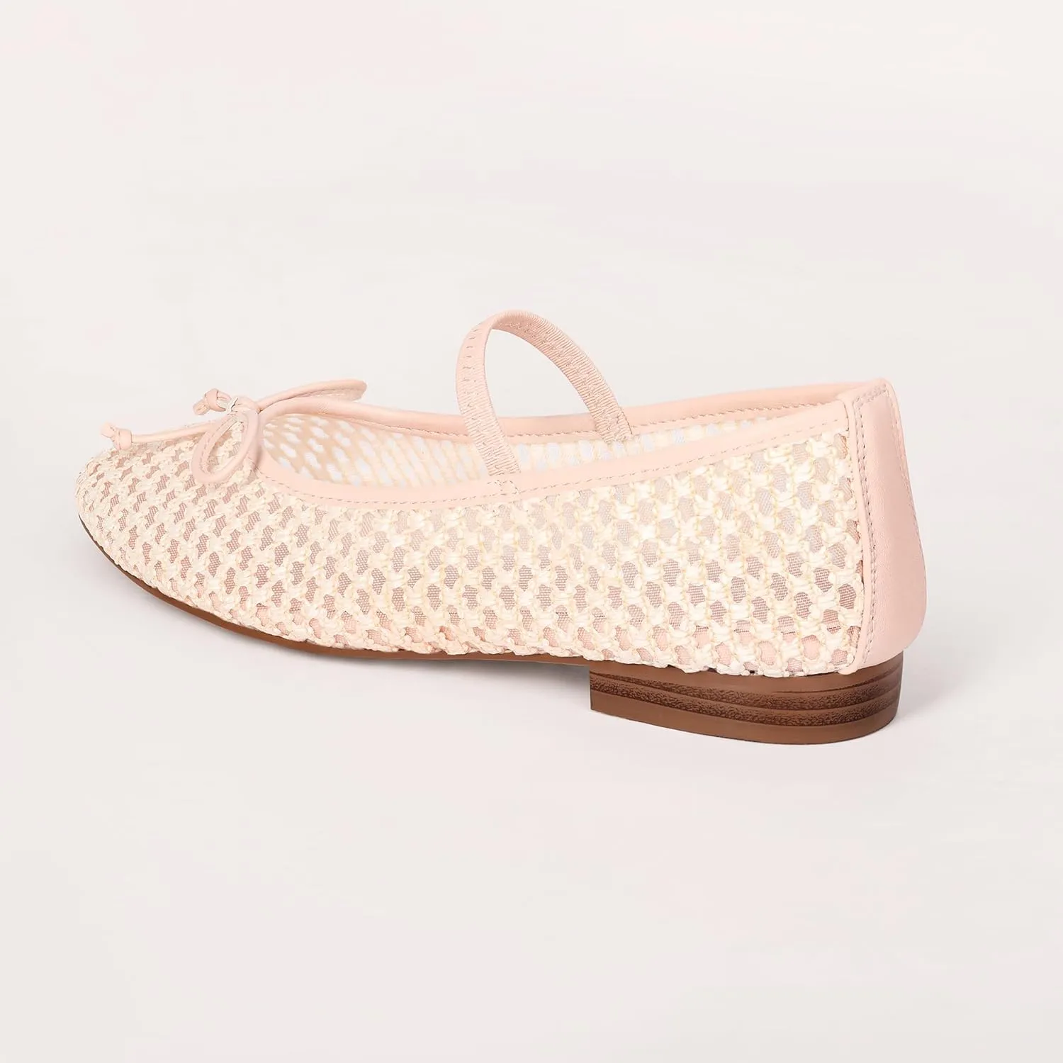 Mesh Ballet Flats for Women Woven Raffia Round Toe with Bow Ballerina Flats Mary Jane Slip On Ladies Casual Strap Dress Shoes